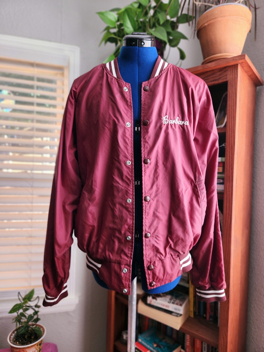Vintage Hartwell Barbara Satin Varsity Jacket L (42-44)  Maroon Burgundy Bomber